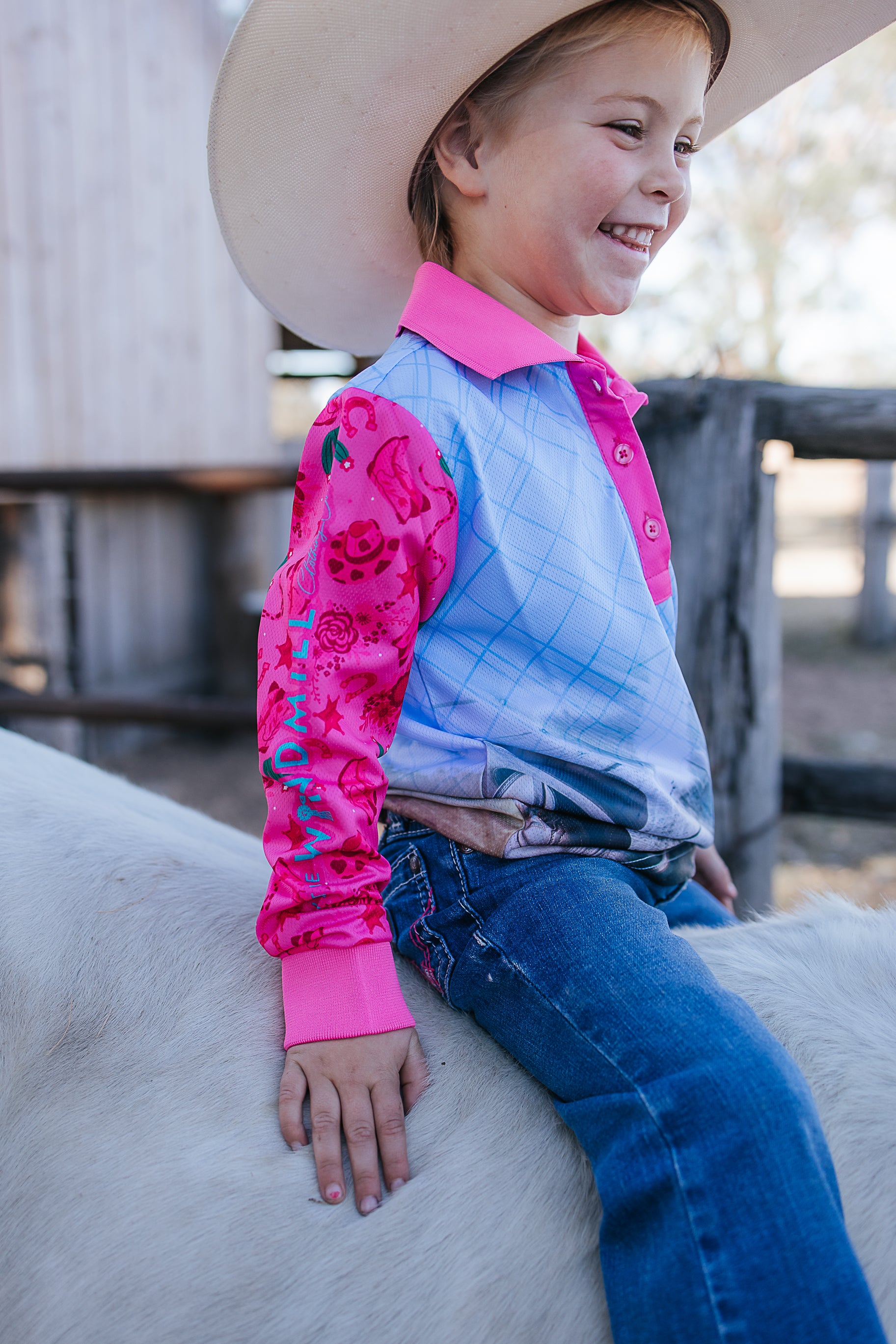 Cowgirl Boots long sleeve fishing shirt front view showing fun cowgirl boots print performance shirt