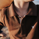 Hanley chocolate gingham contrast long sleeve boy's polo size range showing available boys sizes