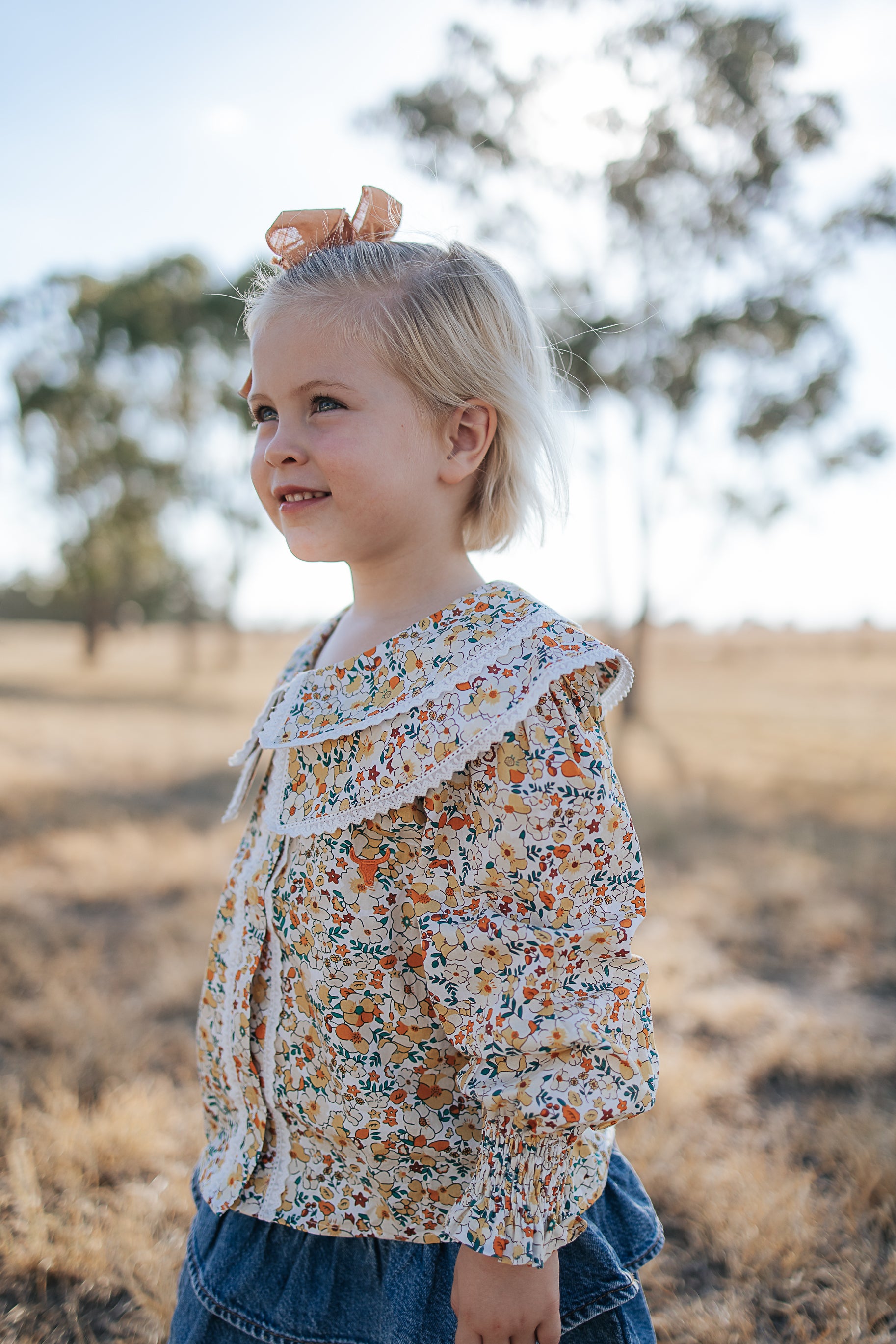 Elsie girls butter yellow floral long sleeve blouse cuff detail showing quality sleeve finish