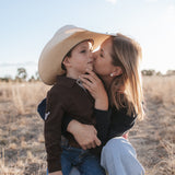 Bella women's long sleeve navy gingham ruffle collar contrast polo size range showing available women's sizes