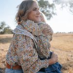 Britt yellow floral women's shirt button detail showing quality buttons on yellow floral shirt