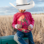 Luna Ride Hard pink long sleeve tee back view showing relaxed fit in pink with graphic print
