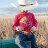 Luna Ride Hard pink long sleeve tee back view showing relaxed fit in pink with graphic print
