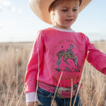 Luna Ride Hard pink long sleeve tee worn showing fun pink country graphic tee style