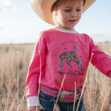 Luna Ride Hard pink long sleeve tee worn showing fun pink country graphic tee style
