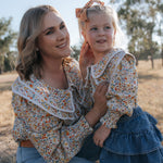 Britt yellow floral women's shirt front view showing bright yellow floral print women's country shirt