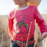 Luna Ride Hard pink long sleeve tee size range showing available women's sizes