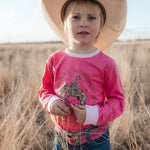 Luna Ride Hard pink long sleeve tee fabric close-up showing quality soft cotton pink fabric