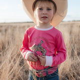Luna Ride Hard pink long sleeve tee fabric close-up showing quality soft cotton pink fabric