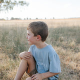 Embroidered Tee - Kids - Powder Blue-Little Windmill Clothing Co