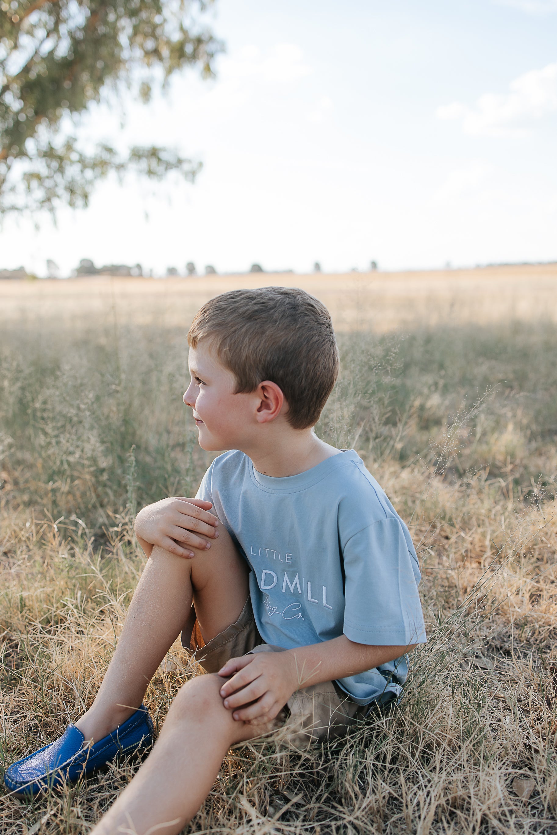 Embroidered Tee - Kids - Powder Blue-Little Windmill Clothing Co