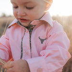 Chloe coral gingham long sleeve romper flatlay showing full coral check romper design