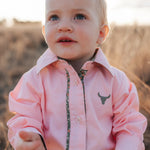"Chloe" Coral Gingham Long Sleeve Romper-Little Windmill Clothing Co