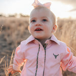 "Chloe" Coral Gingham Long Sleeve Romper-Little Windmill Clothing Co