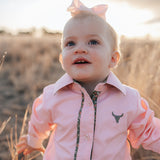 "Chloe" Coral Gingham Long Sleeve Romper-Little Windmill Clothing Co