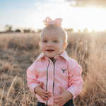 "Chloe" Coral Gingham Long Sleeve Romper-Little Windmill Clothing Co