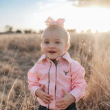 "Chloe" Coral Gingham Long Sleeve Romper-Little Windmill Clothing Co