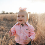 Chloe coral gingham long sleeve romper collar detail showing neat neckline