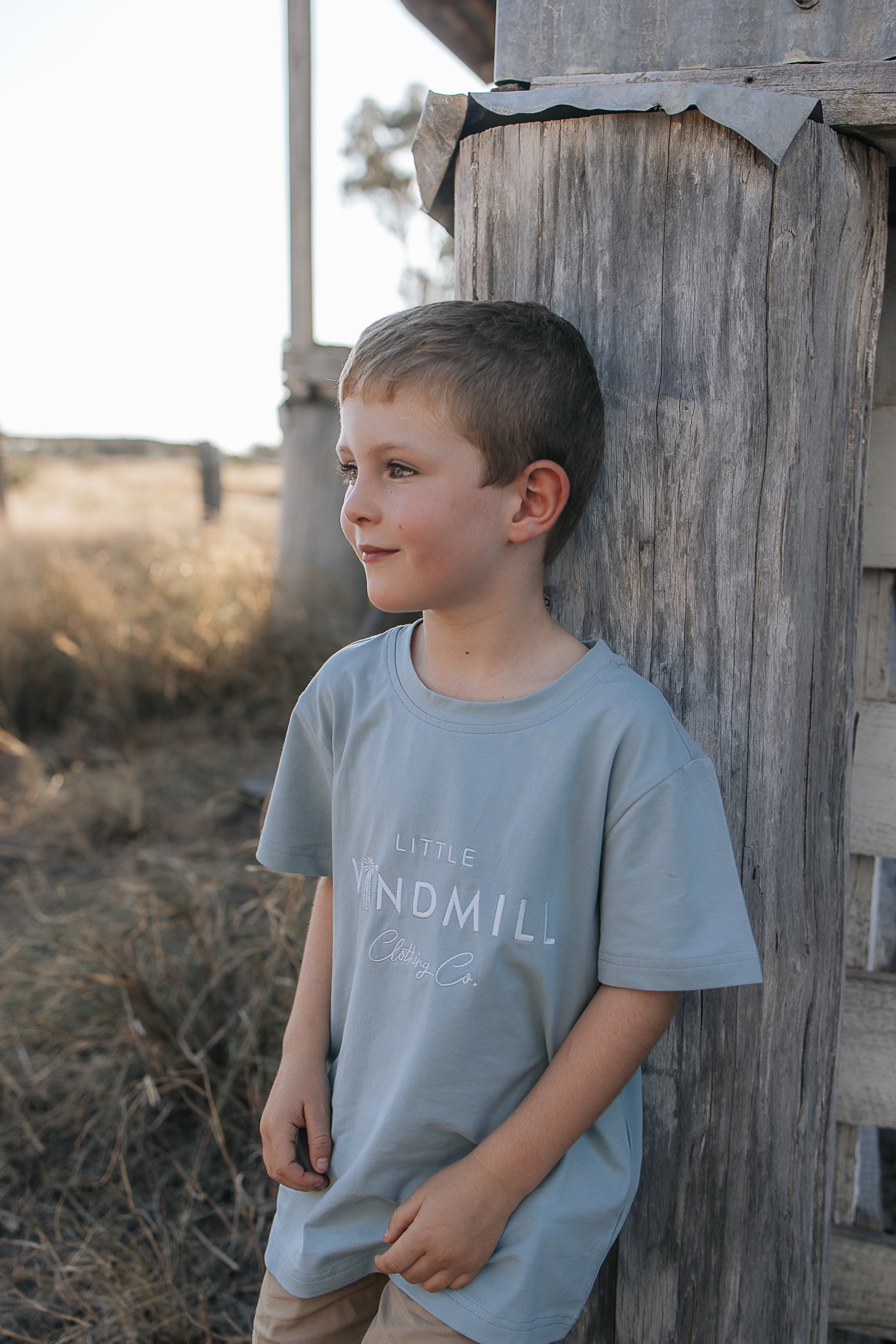LWCC embroidered kids tee powder blue collar detail showing premium tee construction