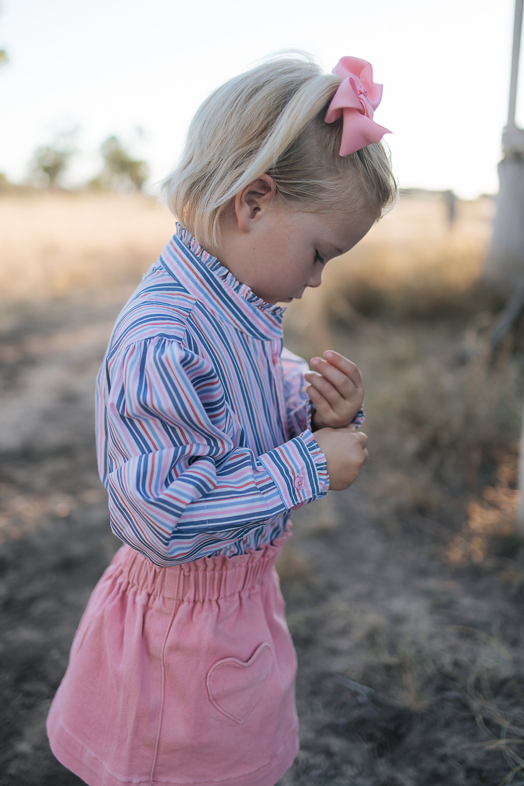 Lauren multi stripe pink ruffle long sleeve shirt cuff detail showing quality sleeve and cuff finish