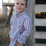 Ralph multi stripe blue long sleeve shirt worn showing smart country casual multi-stripe style