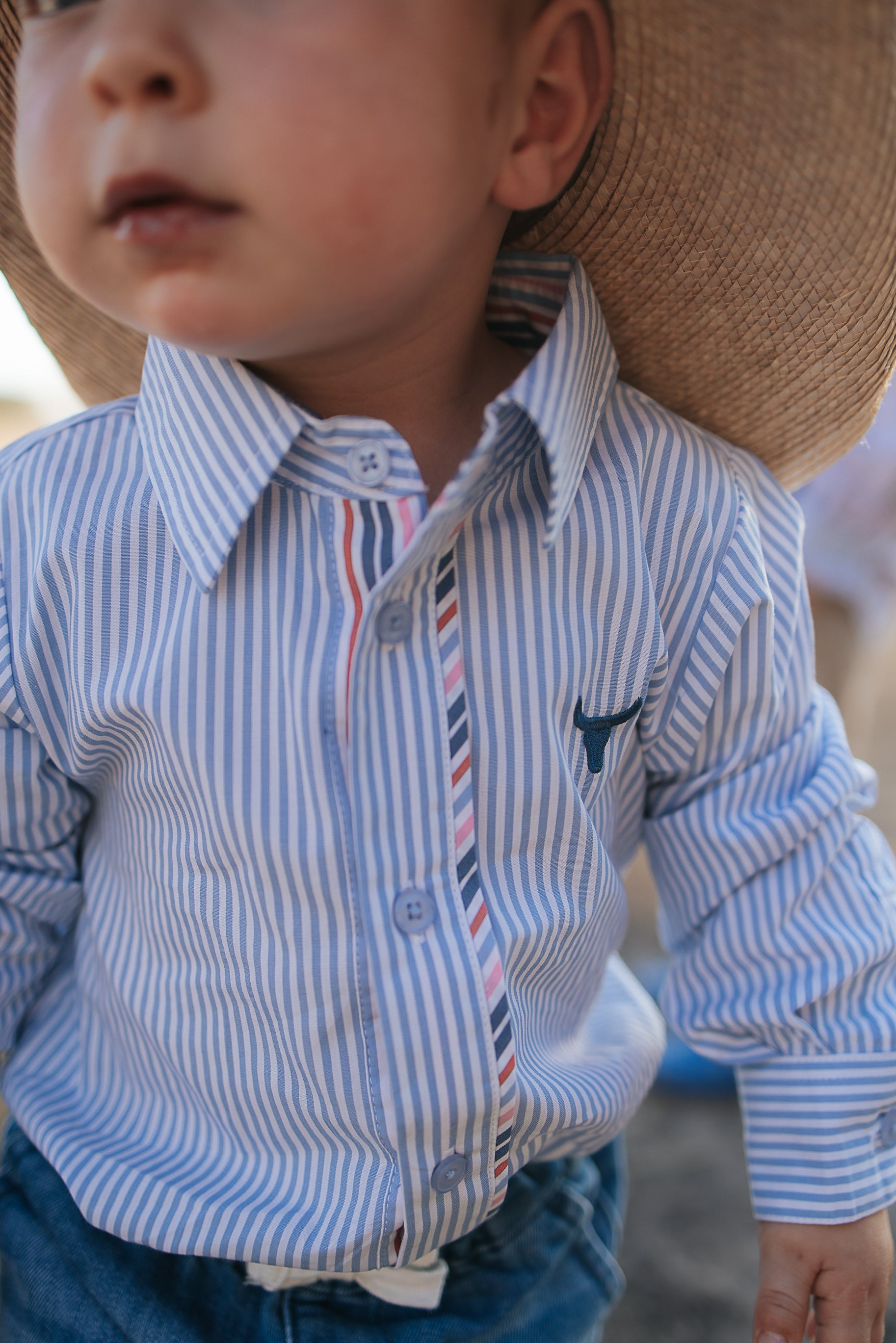 "Rhett" Multi Stripe Blue Long Sleeve Romper-Little Windmill Clothing Co
