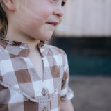 "Miss Mae” Brown Gingham Girl's Dress
