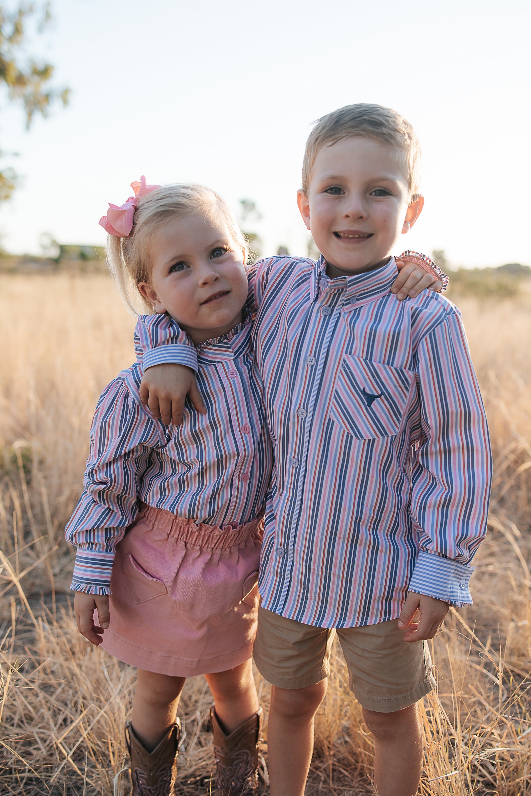 "Lauren" Multi Stripe Pink Ruffle Long Sleeve Shirt-Little Windmill Clothing Co
