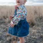 Milla floral dream long sleeve romper flatlay showing full floral dream print design