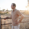 Clay Guy dust brown men's polo shirt front view showing classic dust brown men's country polo