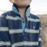 Jake blue gum cotton contrast jersey worn showing relaxed blue gum country casual style
