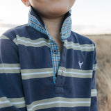 Jake blue gum cotton contrast jersey worn showing relaxed blue gum country casual style