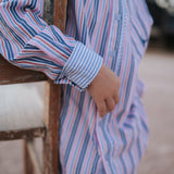 Ralph multi stripe blue long sleeve shirt flatlay showing full multi-stripe blue shirt design
