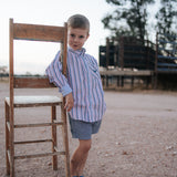 Ralph multi stripe blue long sleeve shirt cuff detail showing quality sleeve and button finish