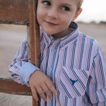 "Ralph" Multi Stripe Blue Long Sleeve Shirt-Little Windmill Clothing Co