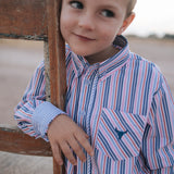 "Ralph" Multi Stripe Blue Long Sleeve Shirt-Little Windmill Clothing Co