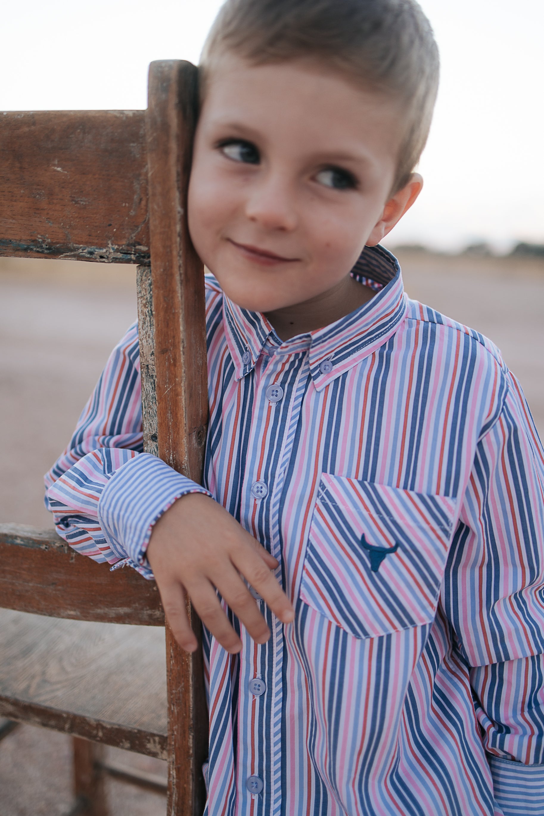 "Ralph" Multi Stripe Blue Long Sleeve Shirt-Little Windmill Clothing Co