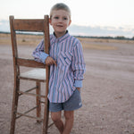 "Ralph" Multi Stripe Blue Long Sleeve Shirt-Little Windmill Clothing Co