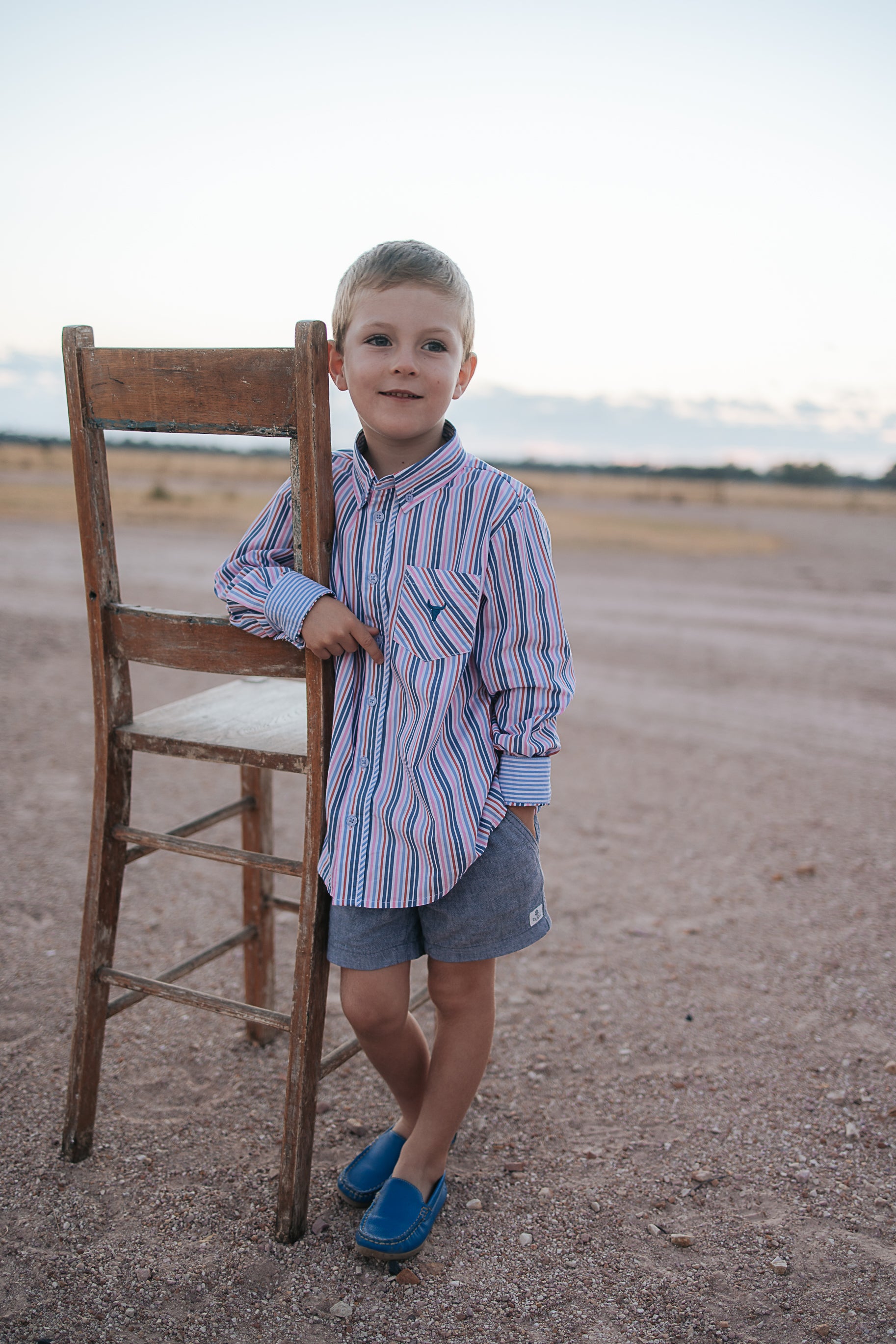 "Ralph" Multi Stripe Blue Long Sleeve Shirt-Little Windmill Clothing Co