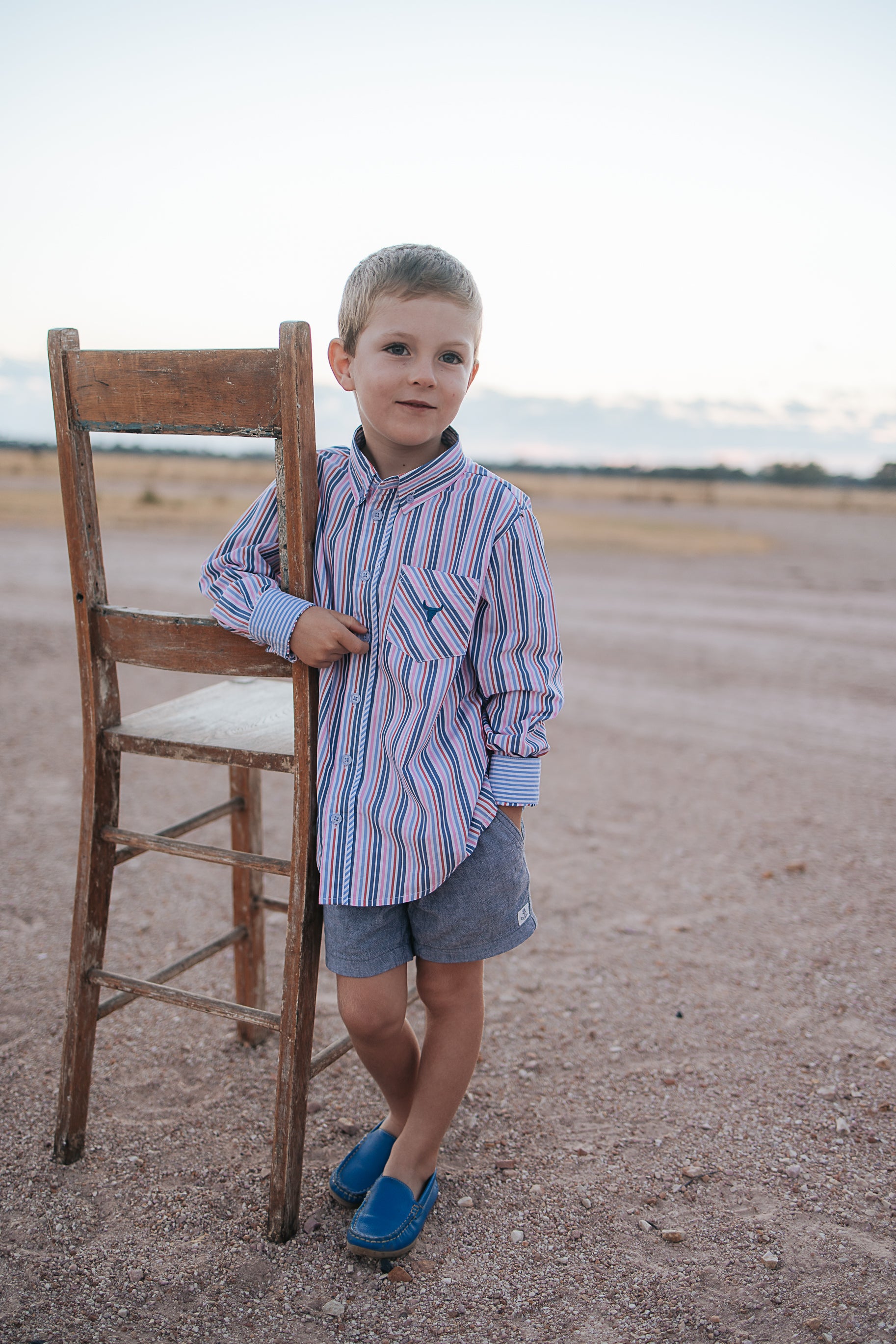 "Ralph" Multi Stripe Blue Long Sleeve Shirt-Little Windmill Clothing Co
