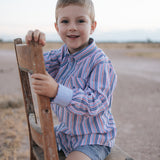 "Ralph" Multi Stripe Blue Long Sleeve Shirt-Little Windmill Clothing Co