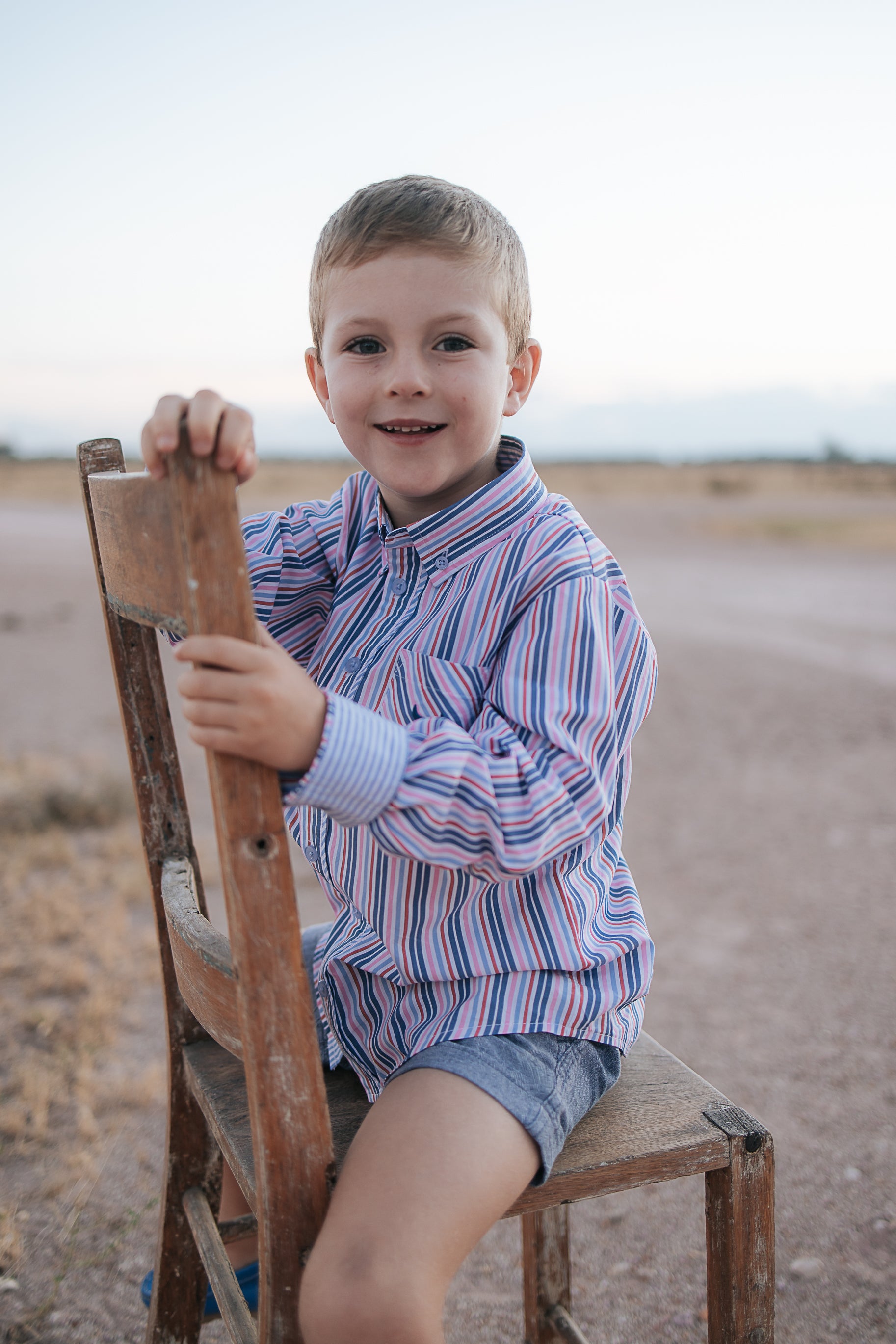 "Ralph" Multi Stripe Blue Long Sleeve Shirt-Little Windmill Clothing Co
