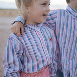 "Lauren" Multi Stripe Pink Ruffle Long Sleeve Shirt-Little Windmill Clothing Co