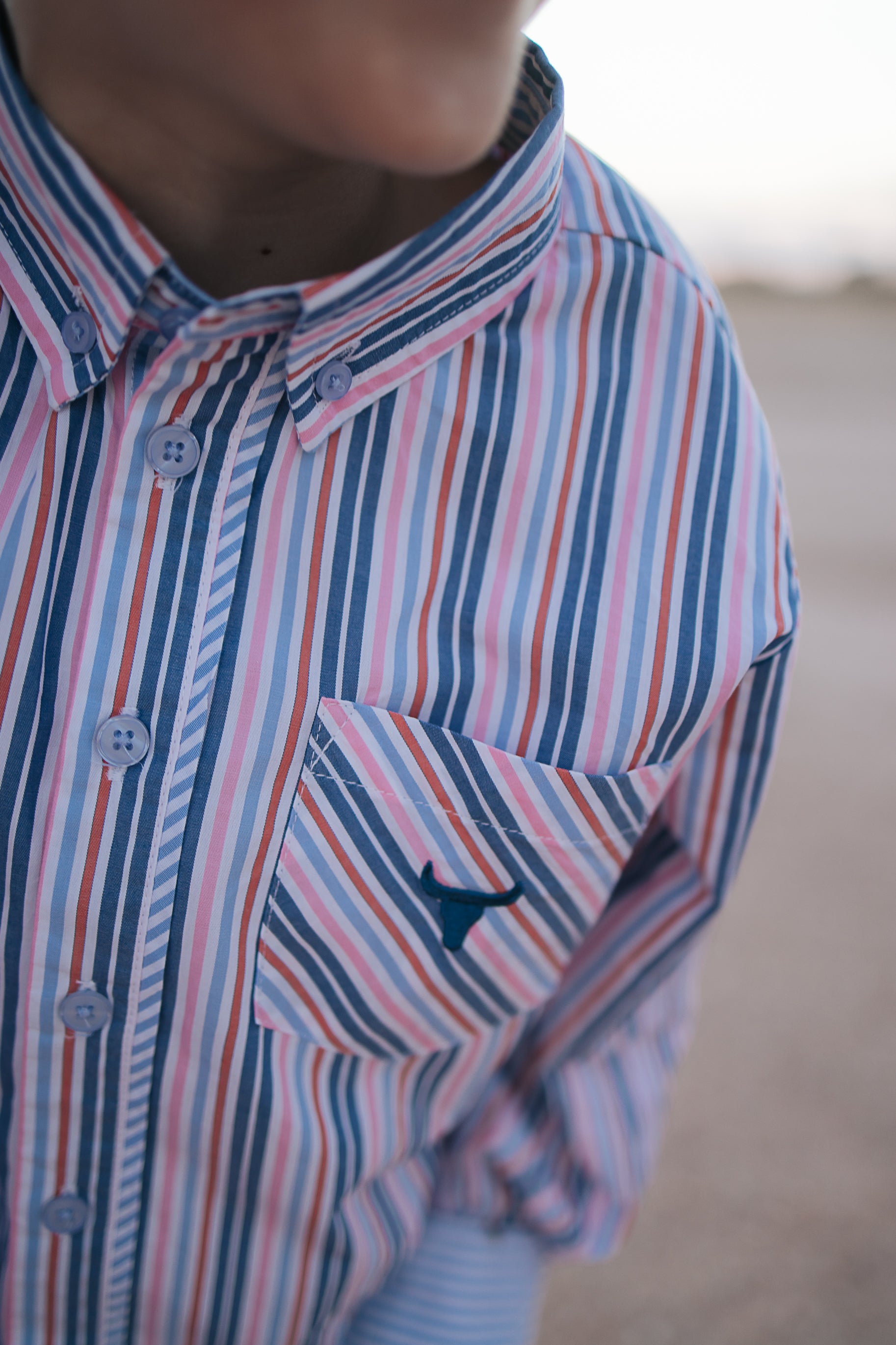 "Ralph" Multi Stripe Blue Long Sleeve Shirt-Little Windmill Clothing Co