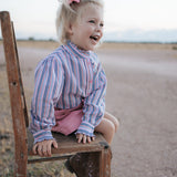 "Lauren" Multi Stripe Pink Ruffle Long Sleeve Shirt-Little Windmill Clothing Co