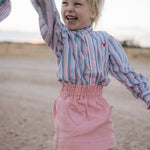 "Lauren" Multi Stripe Pink Ruffle Long Sleeve Shirt-Little Windmill Clothing Co