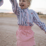 "Lauren" Multi Stripe Pink Ruffle Long Sleeve Shirt-Little Windmill Clothing Co