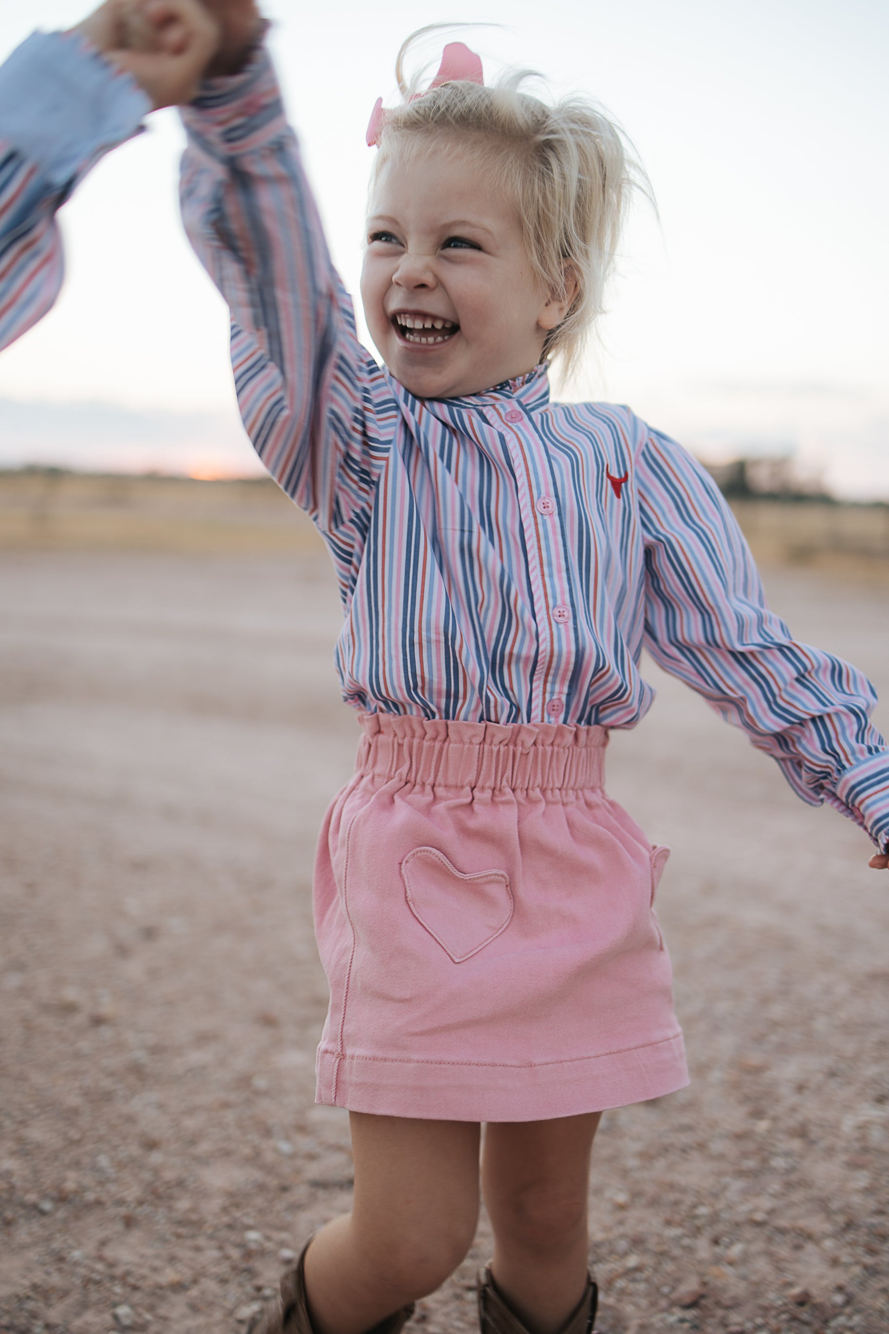 "Lauren" Multi Stripe Pink Ruffle Long Sleeve Shirt-Little Windmill Clothing Co