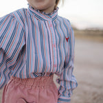 "Lauren" Multi Stripe Pink Ruffle Long Sleeve Shirt-Little Windmill Clothing Co