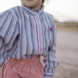 "Lauren" Multi Stripe Pink Ruffle Long Sleeve Shirt-Little Windmill Clothing Co